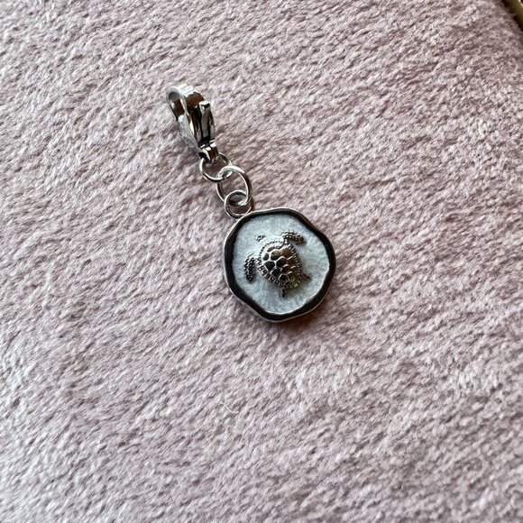 Sea Turtle Charm Pendant Stainless Steel With Lobster Claw Clasp & White Epoxy - Picture 10 of 12